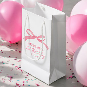 Petit Sac Cadeau Blush Pink Bow Anniversaire Fête Nom du repas