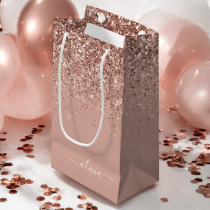 Petit Sac Cadeau Blush Rose Gold Pailleté Monogramme Féminin