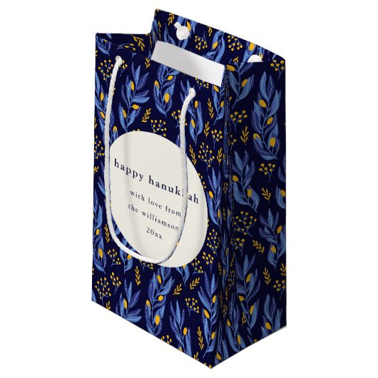 Petit Sac Cadeau Boho moderne bleu jaune Hanoukka Botanique personn (Devant Angle)