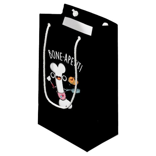 Petit Sac Cadeau Bone Apetit Funny Cuisine Pun Dark BG (Devant Angle)