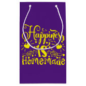Petit Sac Cadeau Bonheur fait maison Citation violet jaune (Dos)