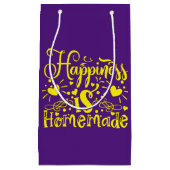 Petit Sac Cadeau Bonheur fait maison Citation violet jaune (Devant)