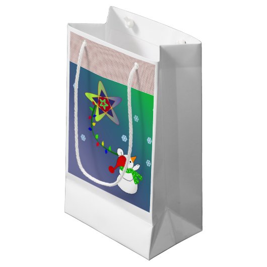 Petit Sac Cadeau Bonhomme de neige Lumière Stellaire (Devant Angle)