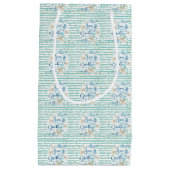 Petit Sac Cadeau Bonnes Fêtes tropicales, rayures et points Turquoi