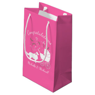 Petit Sac Cadeau Bordure Collie Chien Baby shower Chien Chiot Rose 