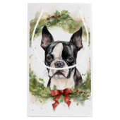 Petit Sac Cadeau Boston Terrier Noël Wreath Festive Pup (Dos)