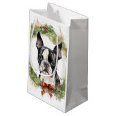 Petit Sac Cadeau Boston Terrier Noël Wreath Festive Pup (Dos Angle)