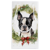 Petit Sac Cadeau Boston Terrier Noël Wreath Festive Pup (Devant)