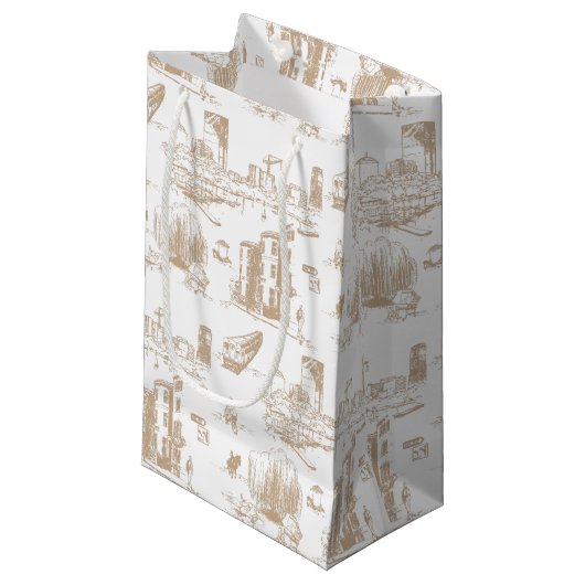 Petit Sac Cadeau Boston Toile Tan et blanc (Devant Angle)