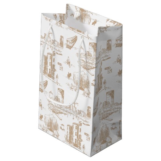 Petit Sac Cadeau Boston Toile Tan et blanc (Dos Angle)