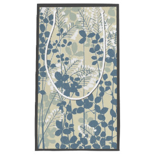 Petit Sac Cadeau Botanique Bleu Japonais Vintage : Fougère à Feuill