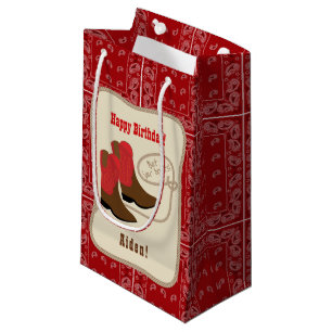Petit Sac Cadeau Bottes de cowboy de joyeux anniversaire et Bandana