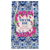 Petit Sac Cadeau Bougainvillea rose Carrelage bleu Fête des mariées (Devant)