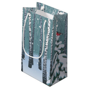 Petit Sac Cadeau Bouleaux dans la forêt d'hiver