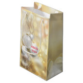 Petit Sac Cadeau Boules De Noël Blanches Et Bulles D'Or (Dos Angle)