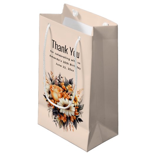 Petit Sac Cadeau Bouquet de fleurs gris orange (Devant Angle)