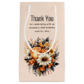 Petit Sac Cadeau Bouquet de fleurs gris orange (Devant)