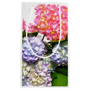 Petit Sac Cadeau Bouquet d'hortensia bleu rose violet élégant