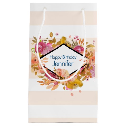 Petit Sac Cadeau Bouquet floral orange et rose Anniversaire (Devant)