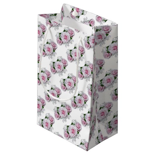 Petit Sac Cadeau Bouquet rose (Devant Angle)