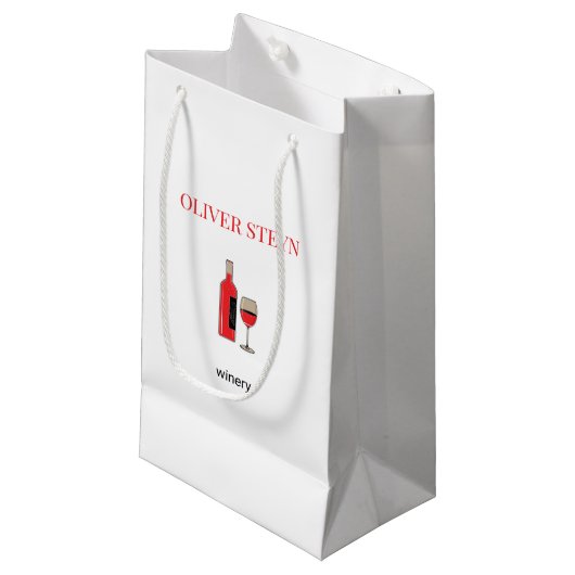 Petit Sac Cadeau Bouteille de vin et verre blanc (Devant Angle)