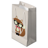Petit Sac Cadeau Bow Cravate et lunettes Hipster Renard Brown (Devant Angle)