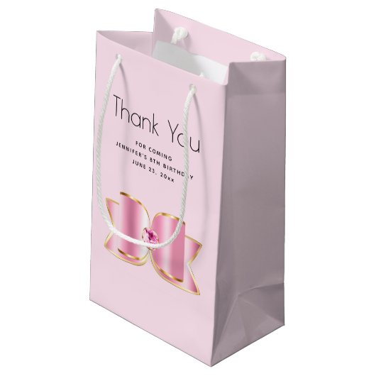 Petit Sac Cadeau Bow en verre rose avec un Merci du Parti Gems Cent (Dos Angle)