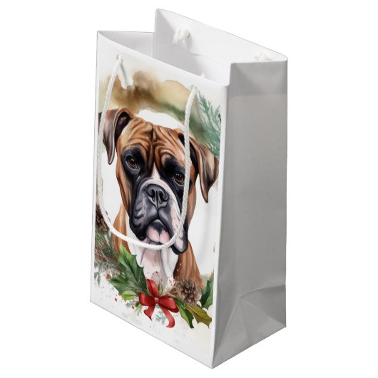 Petit Sac Cadeau Boxer Christmas Wreath Festive Pup (Dos Angle)