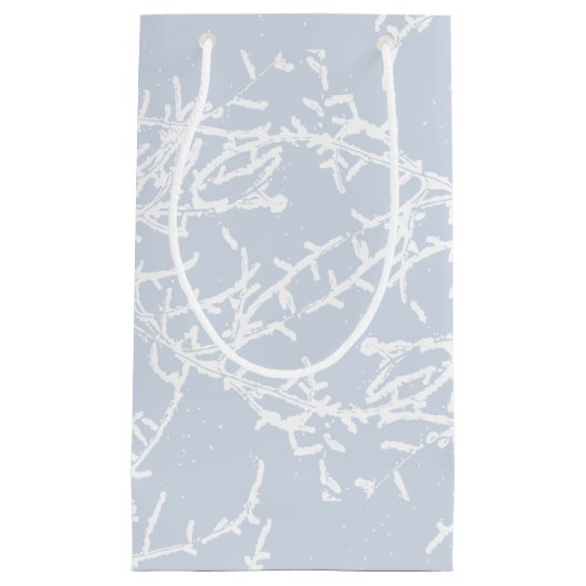 Petit Sac Cadeau Branches de neige bleu et blanc (Devant)