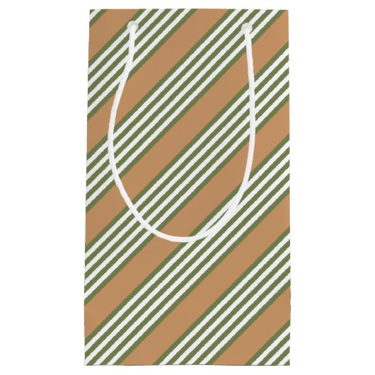 Petit Sac Cadeau Brayures vert olive et blanc motif avec bronze (Devant)