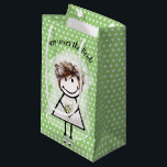 Petit Sac Cadeau Bride Stick Girl In Sneakers On Polka Dots<br><div class="desc">Cute stick girl in sneakers wearing a lace dress,  bridal veil,  hair,  pearl necklace,  and holding a daisy bouquet on green and white polka dot background for bridal shower.
All text can be edited.</div>