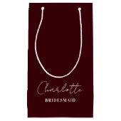 Petit Sac Cadeau Bridesmaid Minimalist Script | Deep Burgundy (Devant)