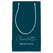 Petit Sac Cadeau Bridesmaid Minimalist Script | Deep Teal (Devant)