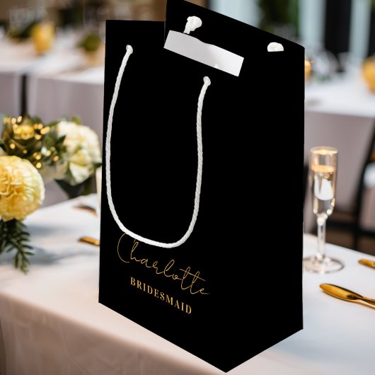 Petit Sac Cadeau Bridesmaid | Script minimal Black Gold