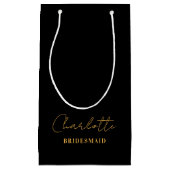 Petit Sac Cadeau Bridesmaid | Script minimal Black Gold (Devant)