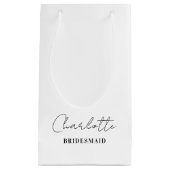 Petit Sac Cadeau Bridesmaid | Script minimaliste blanc (Devant)
