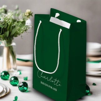 Petit Sac Cadeau Bridesmaid | Script minimaliste vert émeraude