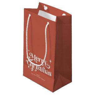 Petit Sac Cadeau Brûlé Orange Retro Joyeux Noël