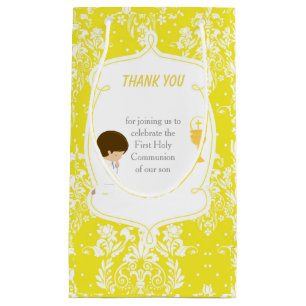 Petit Sac Cadeau Brunette Boy First Communion Damask