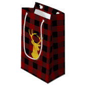 Petit Sac Cadeau Buffalo Plaid Gold Foil Christmas Deer (Devant Angle)