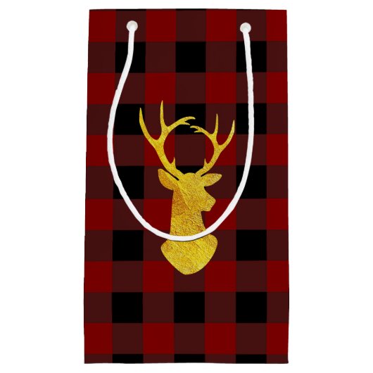 Petit Sac Cadeau Buffalo Plaid Gold Foil Christmas Deer (Devant)