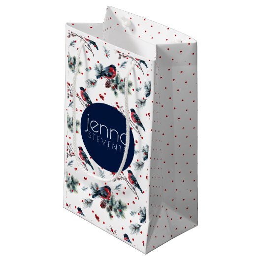 Petit Sac Cadeau Bull-finch & Christmas Berries Motif (Devant Angle)