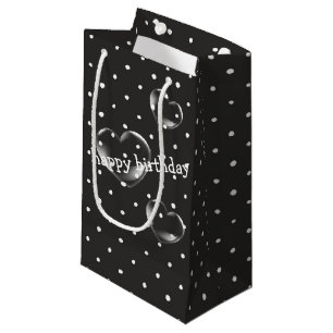 Petit Sac Cadeau bulles cardiaques sur pois noir et blanc