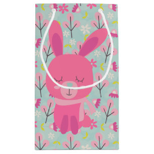 Petit Sac Cadeau Bunnies et fleurs roses