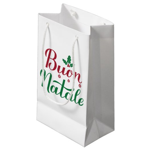 Petit Sac Cadeau Buon Natale Noël rouge et vert (Devant Angle)