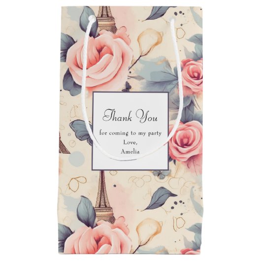 Petit Sac Cadeau Butterfly Tour Eiffel et Merci Motif (Devant)