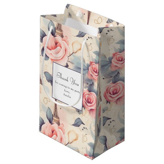 Petit Sac Cadeau Butterfly Tour Eiffel et Merci Motif (Devant Angle)