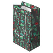 Petit Sac Cadeau cactus and ladybutern pattern - black background (Devant Angle)