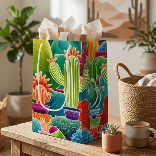 Petit Sac Cadeau Cactus en pot abstrait