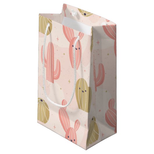 Petit Sac Cadeau cactus rose (Devant Angle)